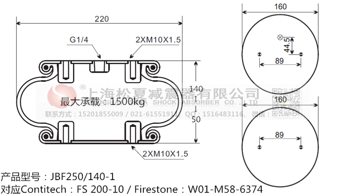 JBF250/140-1橡膠<a href='http://www.5058795.com/' target='_blank'><u>空氣彈簧</u></a>
