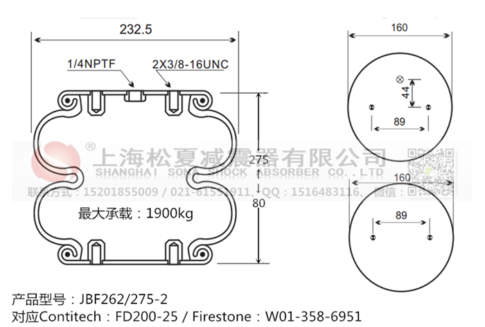 JBF262/275-2橡膠<a href='http://www.5058795.com/' target='_blank'><u>空氣彈簧</u></a>